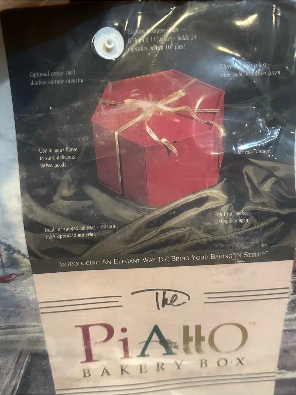 THE PIATTO BAKERY BOX RED CAKE CUPCAKE CARRIER TRANSPORT STORAGE CONTAINER 11”